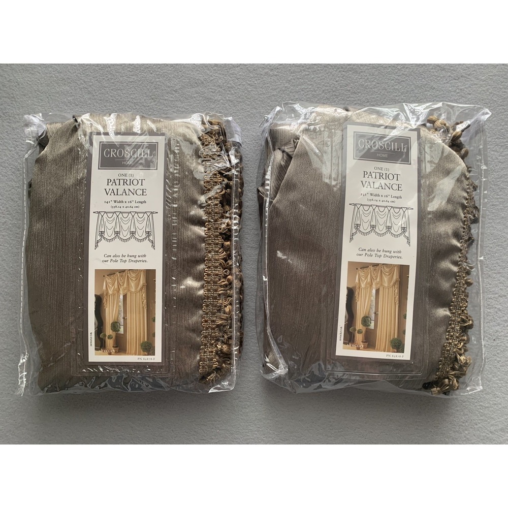 VTG Croscill Patriot Valances Sage Green Gold Tassels Mercury Style Classic PAIR